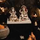 Laxmi Ganesha Mata Idol | Off-White | Gold Plated