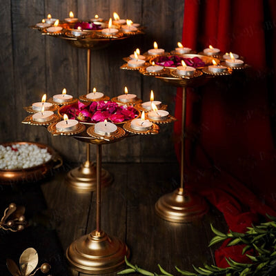 Iron Urli Bowl | Floral Diya Design | Gold Finish