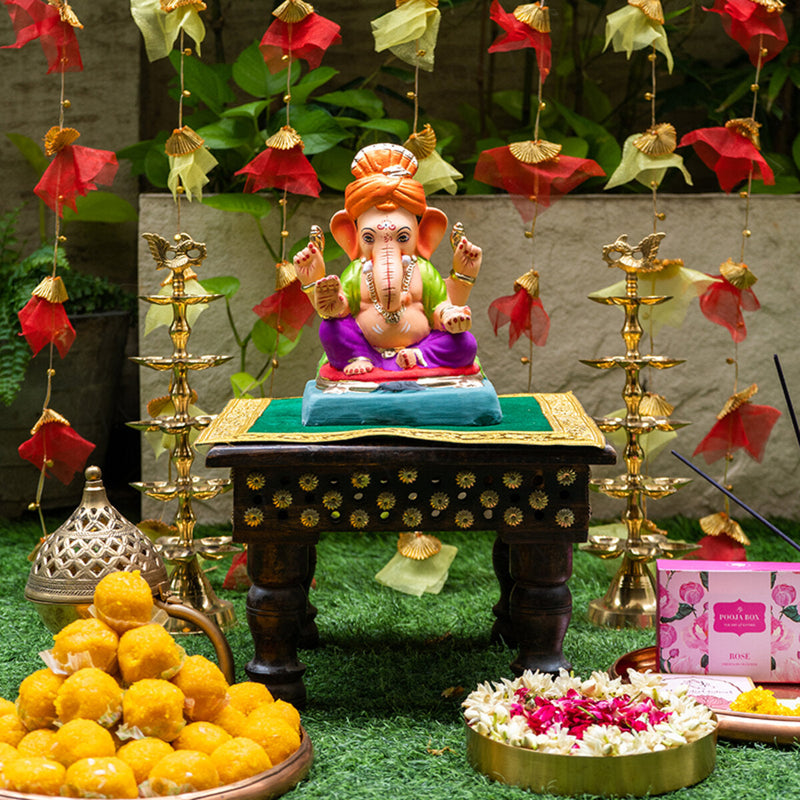 Lord Ganpati Idol | Eco Friendly Ganesh Idol | Clay | Mahabala Feta Ganpati | 6 inches