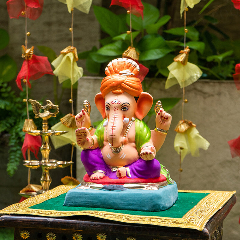 Clay Ganesh Idol | Eco Friendly Ganpati Idol | Lalbaugcha Raja Ganpati | 6 inches