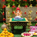 Ganesha Idol for Pooja Room | Eco Friendly Ganpati Idol | Clay | Avighna Pagdi | 6 inches