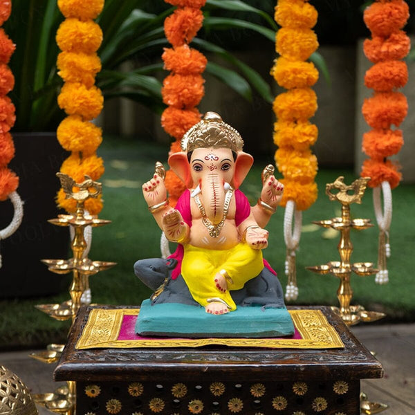 Lord Ganesh Idol | Eco Friendly Ganpati Idol | Clay | Gadadhara Ganpati | 6 inches