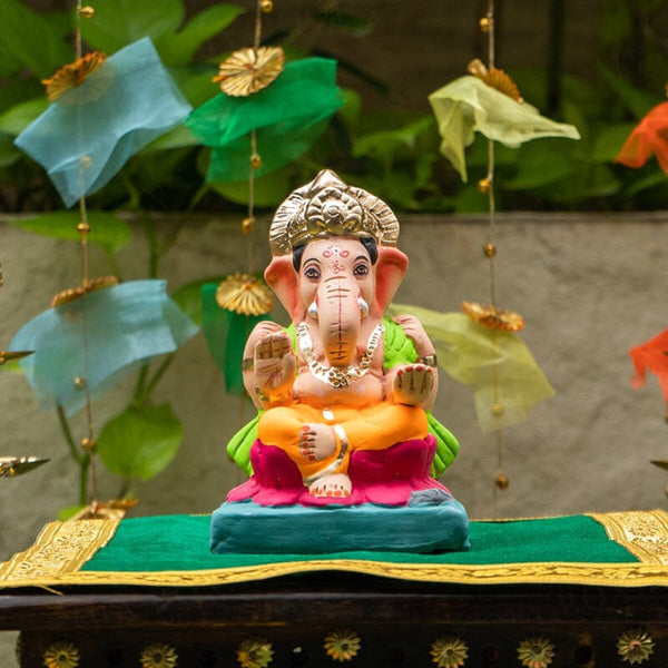 Lord Ganesh Idol | Eco Friendly Ganpati Idol | Clay | Kamal Ganesha | 6 inches