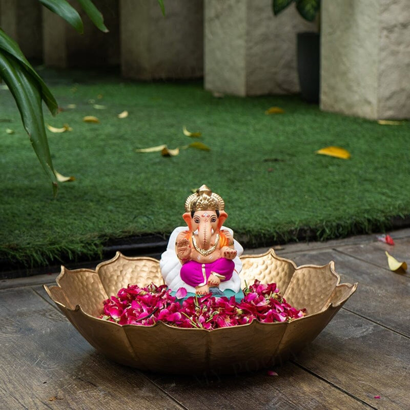 Clay Ganesh Idol | Eco Friendly Ganpati Idol | Shankh Shree Ganpati | 6 inches
