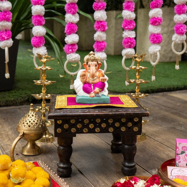 Clay Ganesh Idol | Eco Friendly Ganpati Idol | Shankh Shree Ganpati | 6 inches