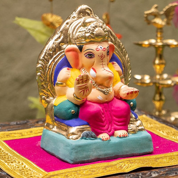 Lord Ganesh Idol | Eco Friendly Ganpati Idol | Clay | Lalbaugcha Raja Ganpati | 6 inches