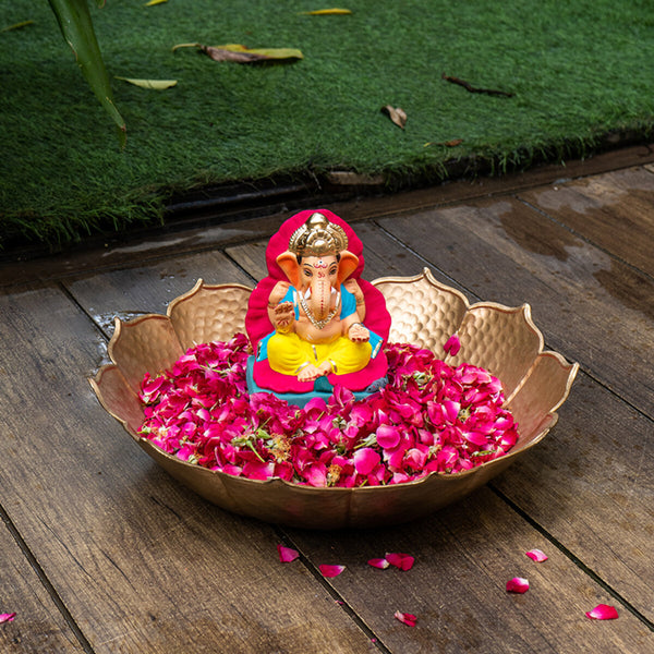 Clay Ganesh Idol | Eco Friendly Ganpati Idol | Jaswand Flower Ganpati | 6 inches