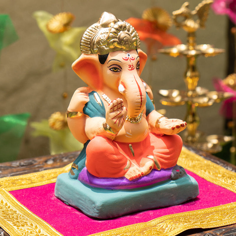 Ganesha Idol for Pooja Room | Eco Friendly Ganpati Idol | Clay | Vinayaka | 6 inches