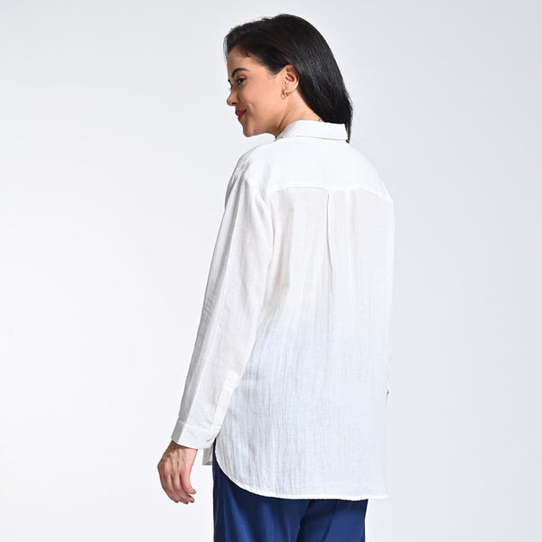 Linen Solid Shirt For Women | Full Sleeves | Drop Shoulder | Off White