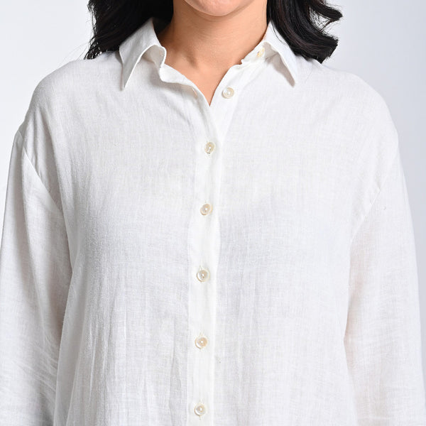 Linen Solid Shirt For Women | Full Sleeves | Drop Shoulder | Off White