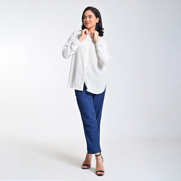 Linen Solid Shirt For Women | Full Sleeves | Drop Shoulder | Off White