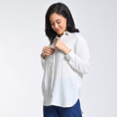 Linen Solid Shirt For Women | Full Sleeves | Drop Shoulder | Off White