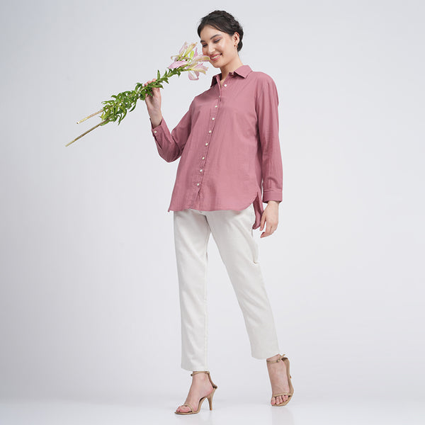 Organic Cotton Co Ord Set for Women |  Ash pink & Cream