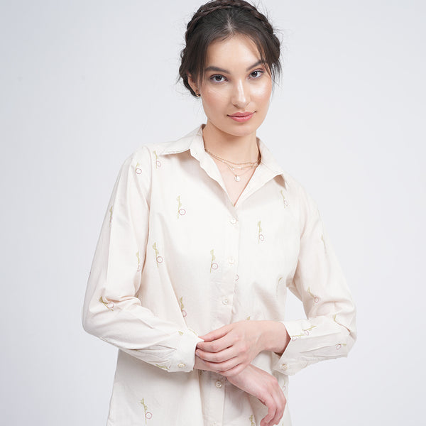 Organic Cotton Shirt for Women | Cream | Block Printed