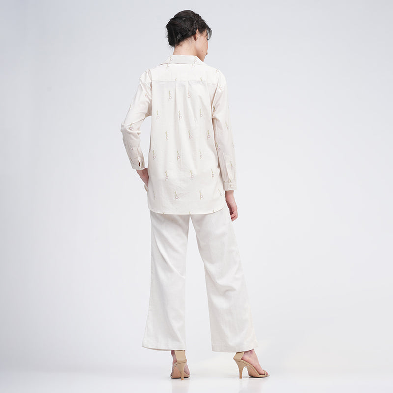 Organic Cotton Shirt for Women | Cream | Block Printed