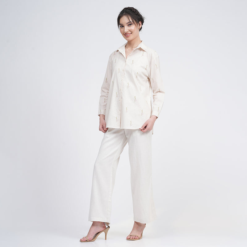 Organic Cotton Shirt for Women | Cream | Block Printed