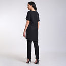 Linen Solid Co Ord Set For Women | Tunic & Pant | Boat Neck | Black