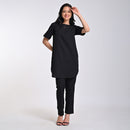 Linen Solid Co Ord Set For Women | Tunic & Pant | Boat Neck | Black