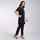 Linen Solid Co Ord Set For Women | Tunic & Pant | Boat Neck | Black