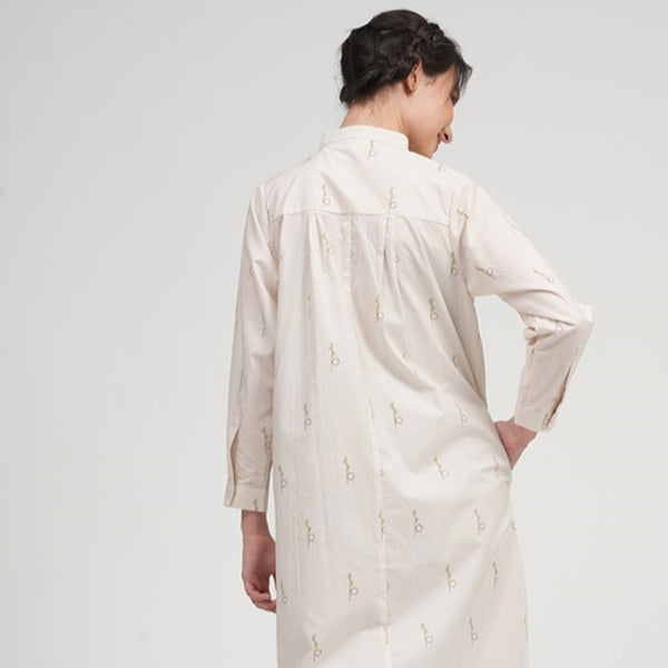 Organic Cotton Long Shirt for Women | Cream | Block Print