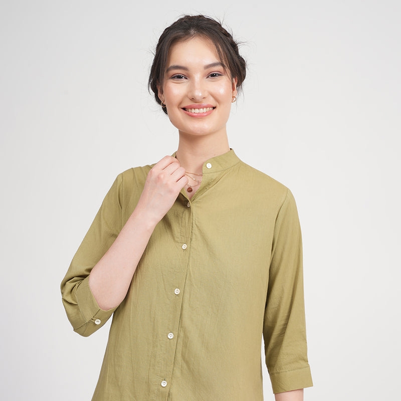 Organic Cotton Shirt & Trouser Set for Women | Green & Cream