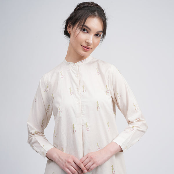 Organic Cotton Tunic for Women | Block Printed | Cream
