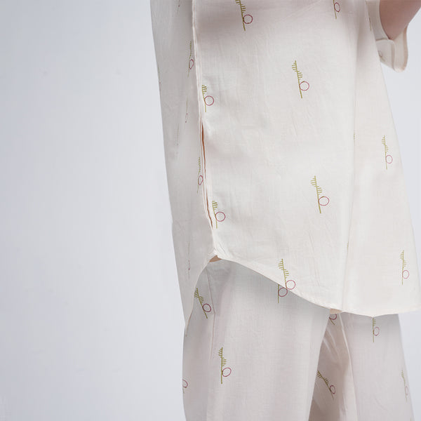 Organic Cotton Long Shirt for Women | Cream | Block Printed