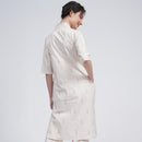 Organic Cotton Long Shirt for Women | Cream | Block Print | Drape Neck