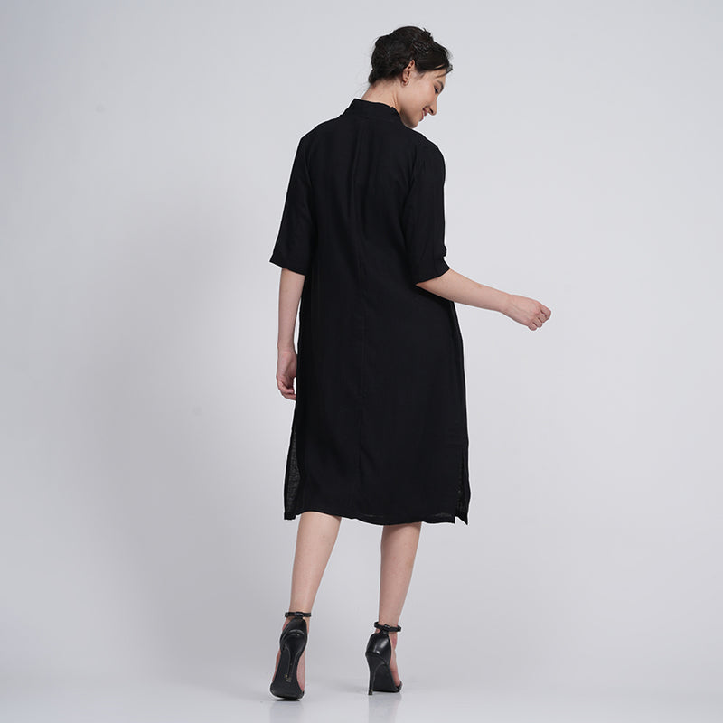 Cotton Tencel Long Shirt & Slip Dress | Black