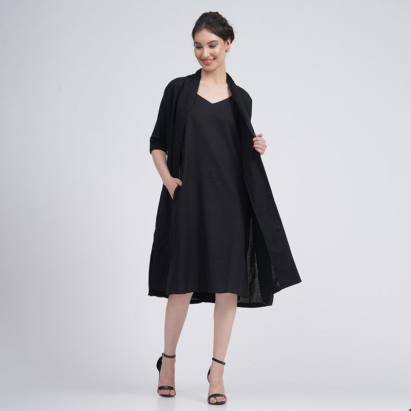 Cotton Tencel Long Shirt & Slip Dress | Black