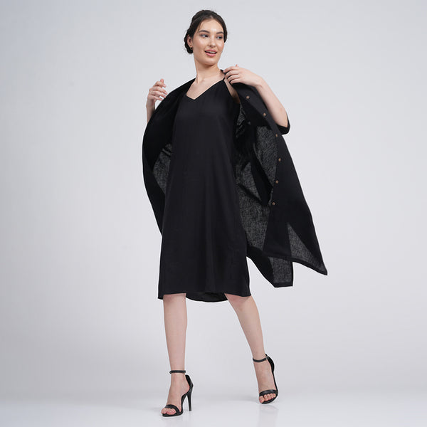 Cotton Tencel Long Shirt & Slip Dress | Black