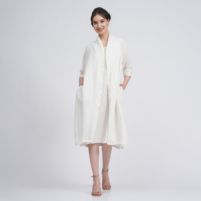 Cotton Tencel Long Shirt & Slip Dress | Cream