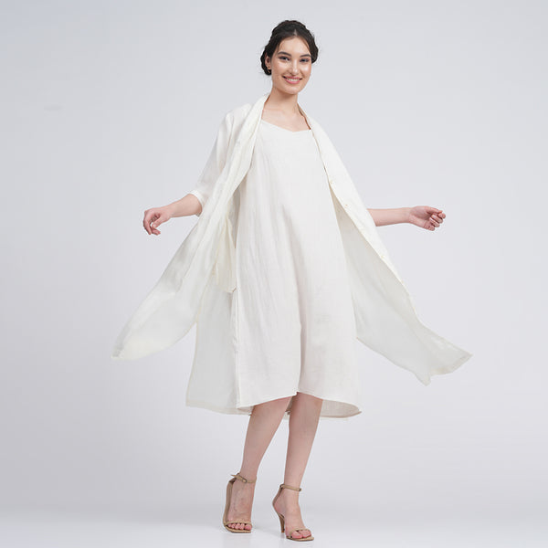 Cotton Tencel Long Shirt & Slip Dress | Cream