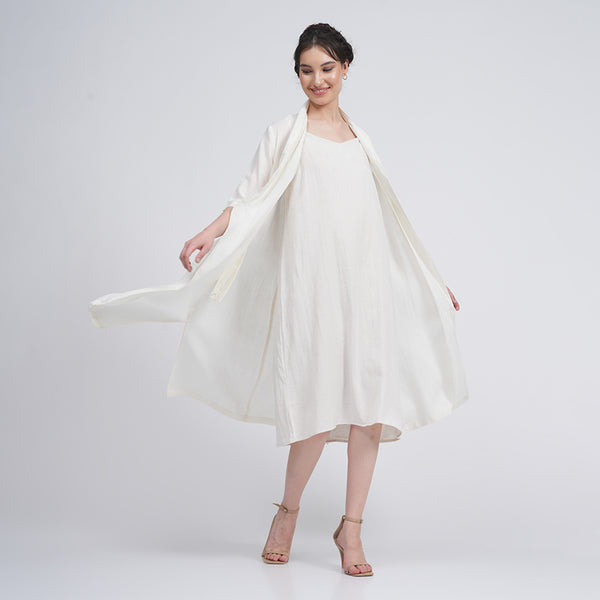 Cotton Tencel Long Shirt & Slip Dress | Cream