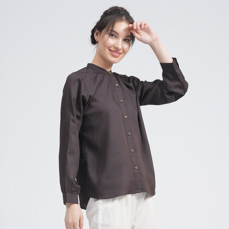 Full Sleeve Brown Shirt For Women | Lenzing Modal