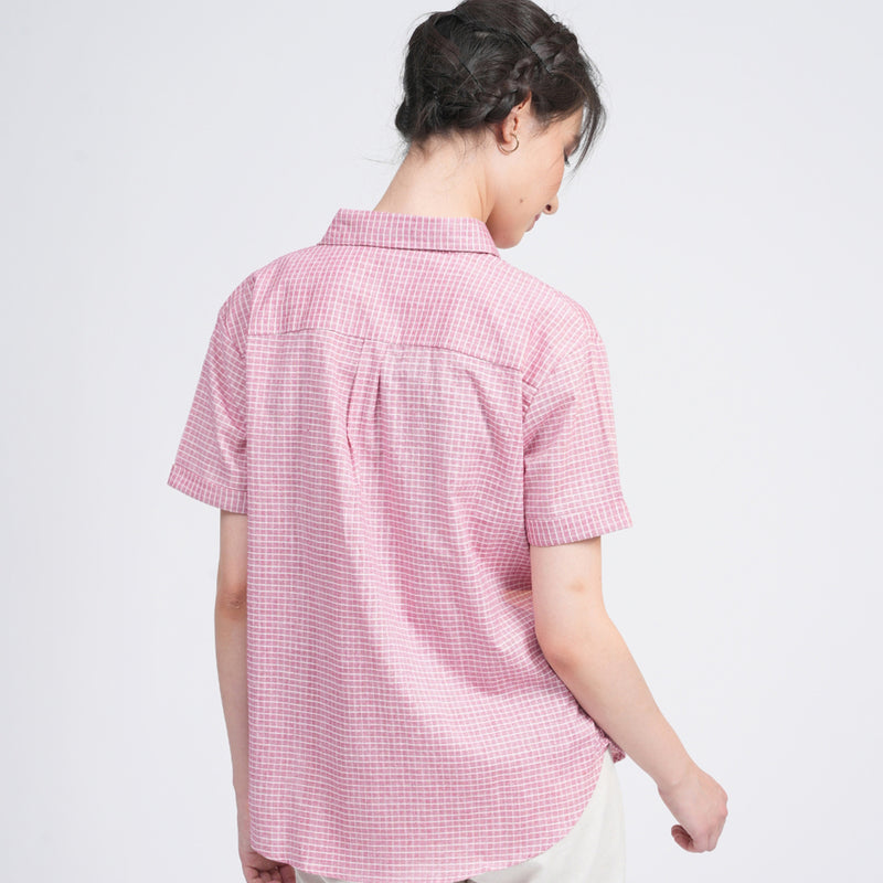 Organic Cotton Pink Shirt for Women | Gingham Checks