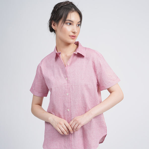 Organic Cotton Pink Shirt for Women | Gingham Checks