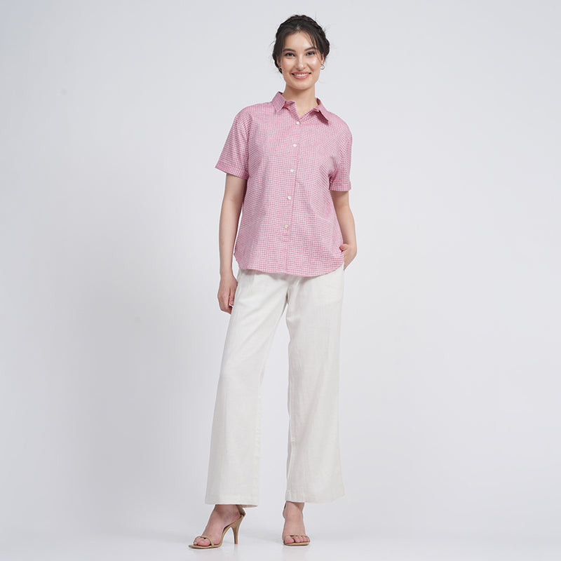 Organic Cotton Pink Shirt for Women | Gingham Checks