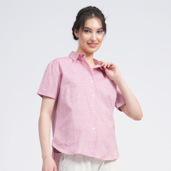 Organic Cotton Pink Shirt for Women | Gingham Checks