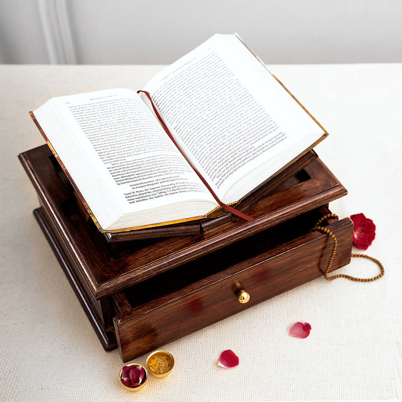 Wooden Holy Book Stand | with Drawer | Brown | 32 cm