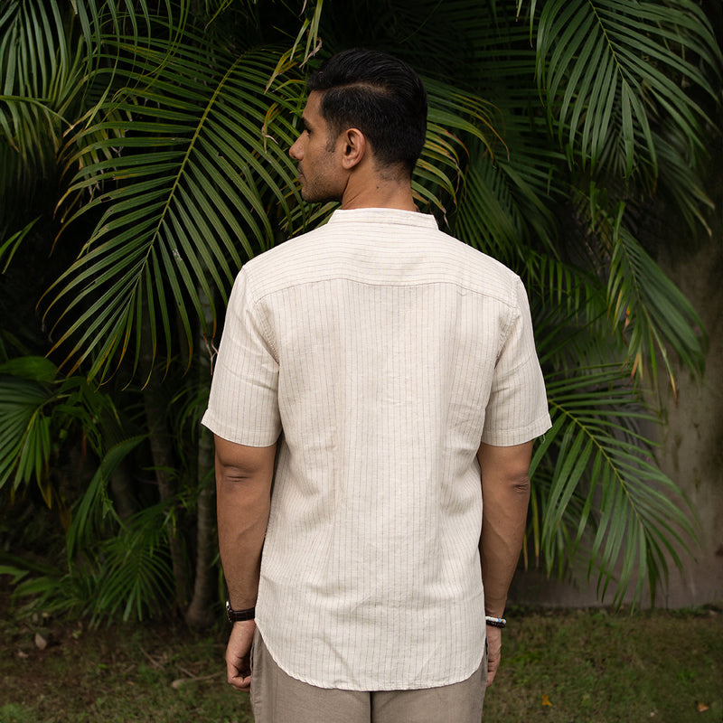 Linen Shirt for Men | PinStriped | Full Sleeves | Cream