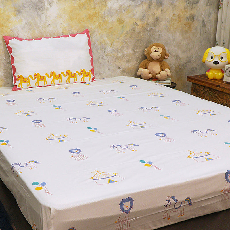 Cotton Bedsheet Set for Kids | Jungle Print | White & Pink