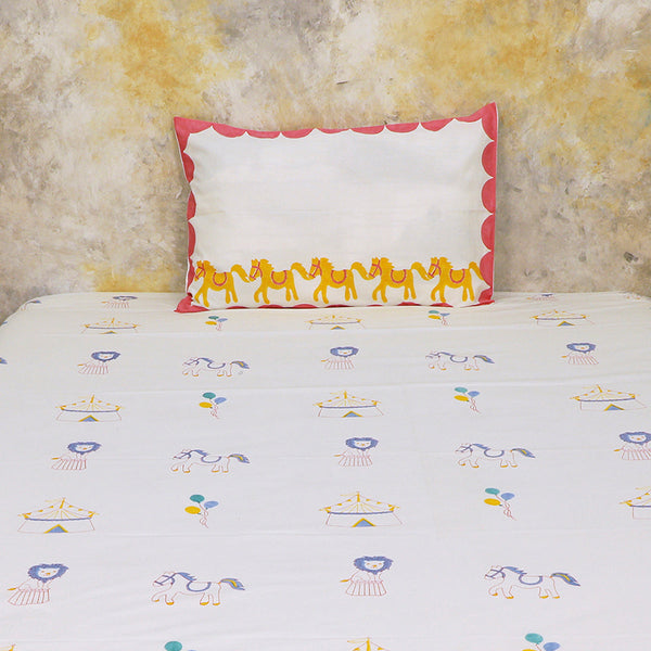 Cotton Bedsheet Set for Kids | Jungle Print | White & Pink