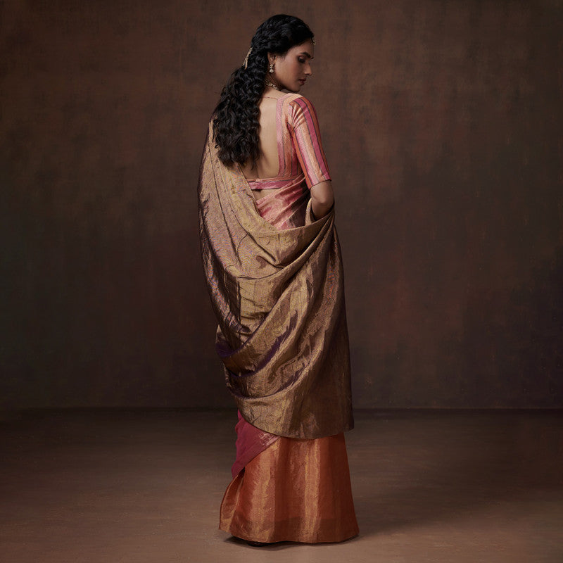 Chanderi Tissue Saree | Antique Gold & Pink