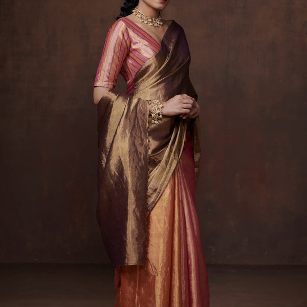 Chanderi Tissue Saree | Antique Gold & Pink