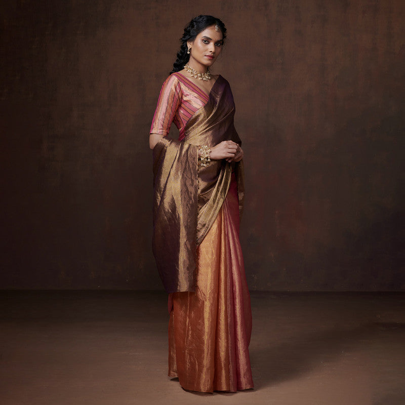 Chanderi Tissue Saree | Antique Gold & Pink