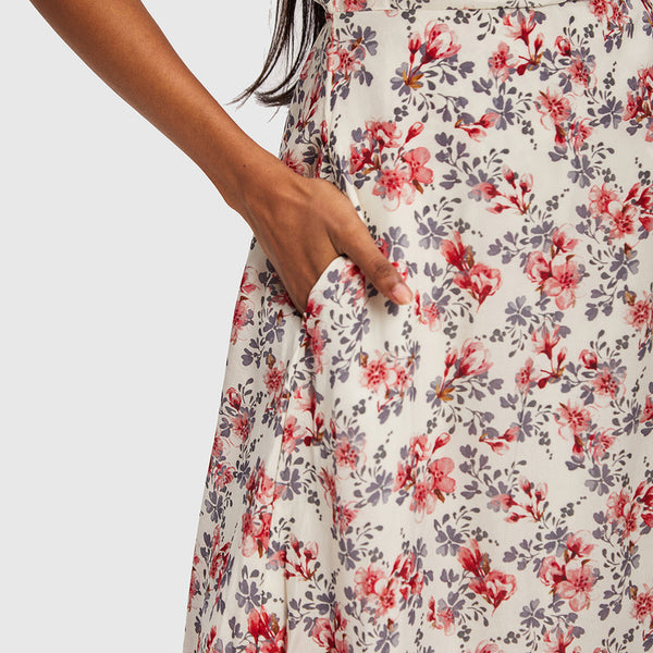 Poplin Maxi Wrap Dress | Floral Print | White & Red