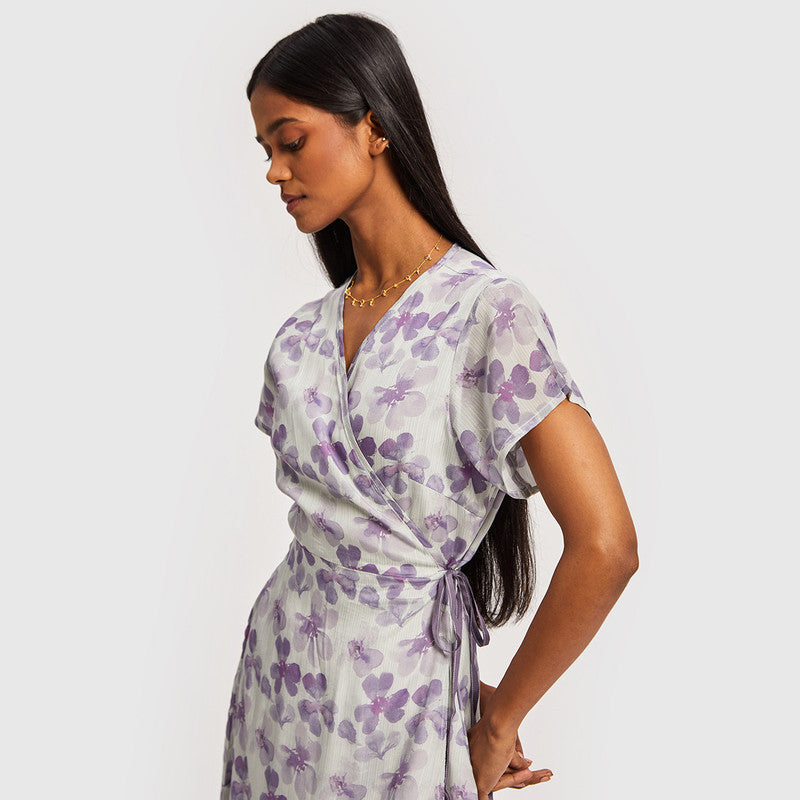 Bemberg Crepe Maxi Dress | Floral Print | Lilac
