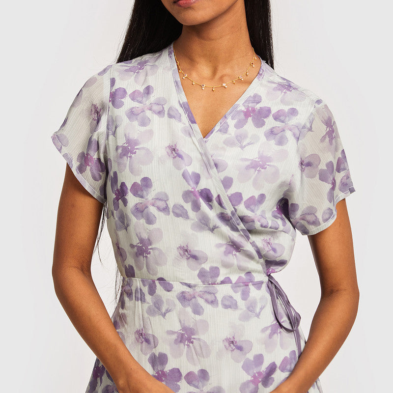 Bemberg Crepe Maxi Dress | Floral Print | Lilac