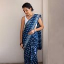 Mulmul Cotton Indigo Saree | Dabu Handblock Print